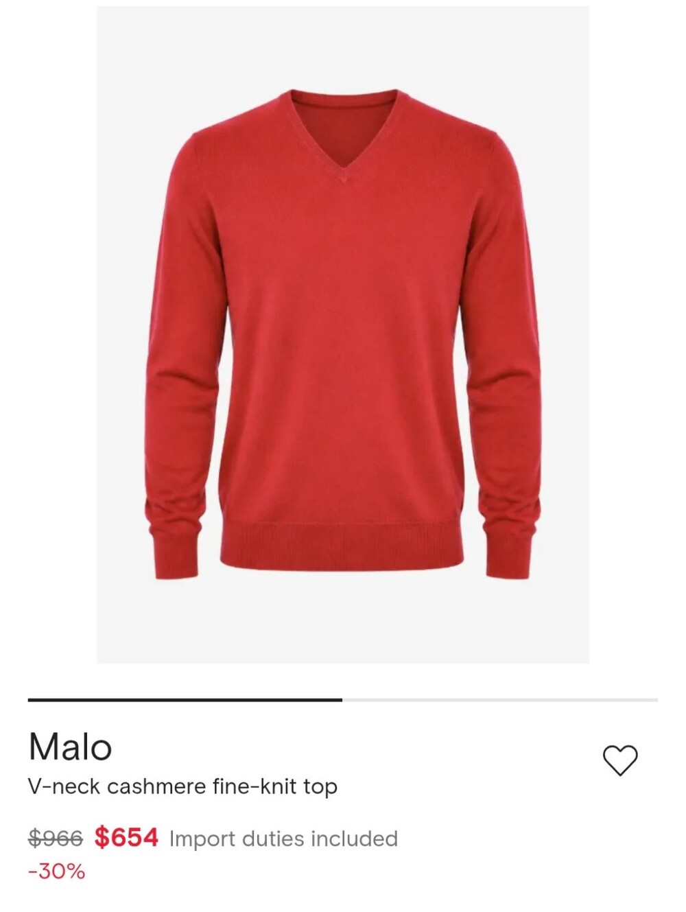 Malo 100% Cashmere V-Neck Sweater Red Men's XXL Brand New With Tags Italy